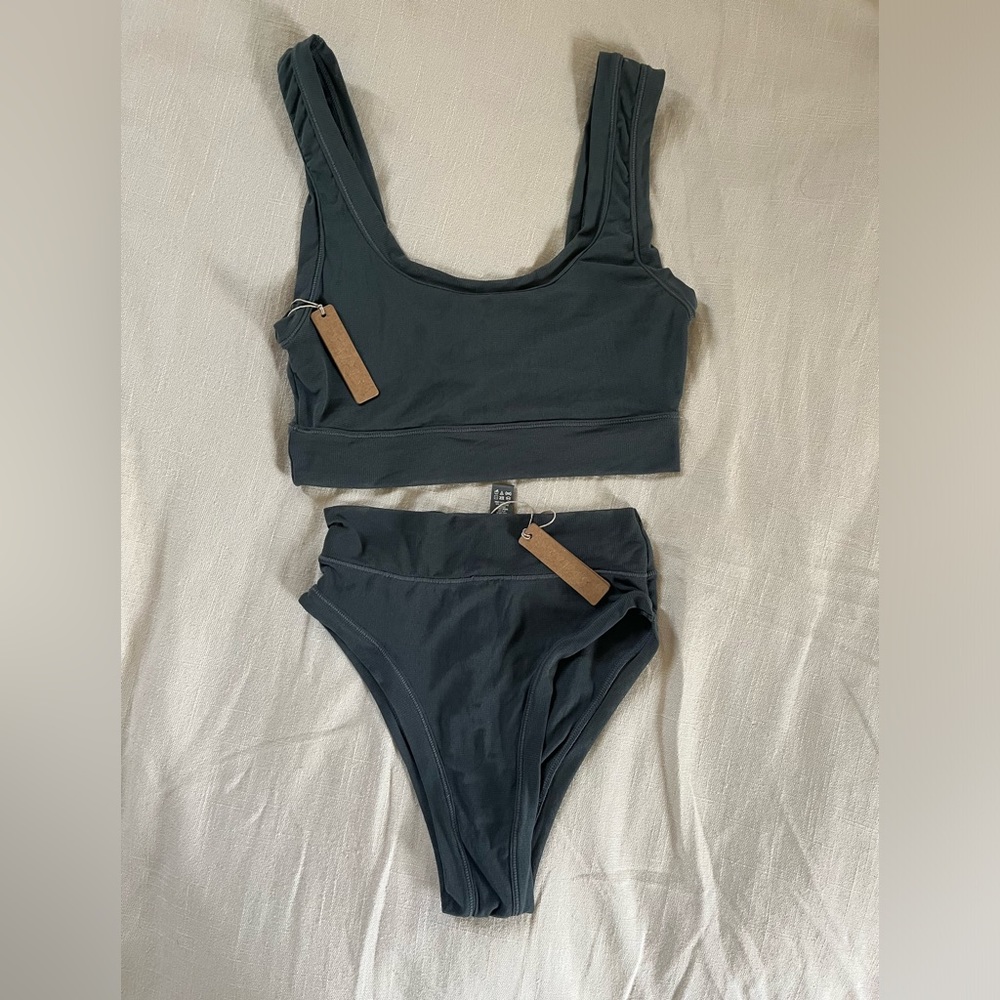 SKIMS SUMMER MESH MID WAIST THONG AND BRALETTE SET (DEEP SEA)